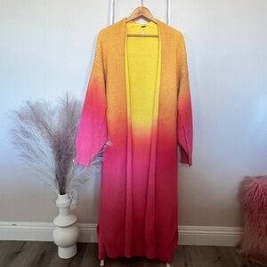 Free People Come Together in Mai Tai Ombre Pink and Yellow Duster Cardigan M